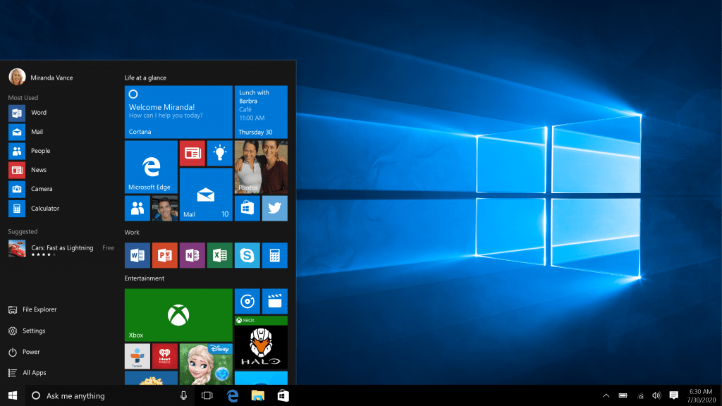 windows 10 default desktop